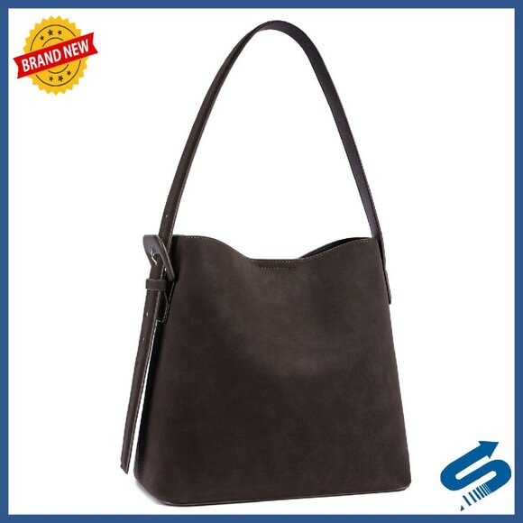 Vegan Leather Bucket Bag Adjustable Strap Spacious Shoulder Purse